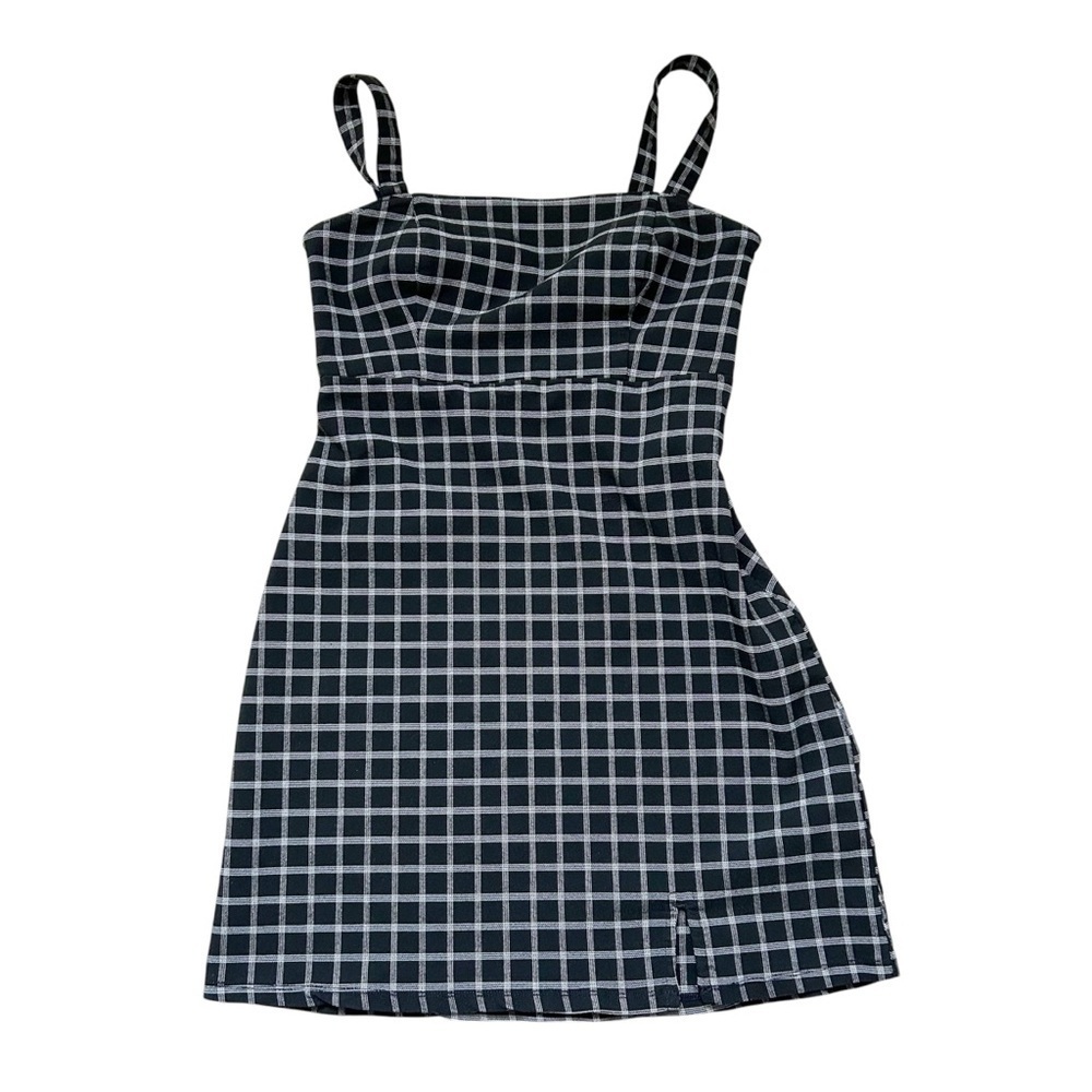 Black & White Plaid Hollister Dress w/Stretch Adj. Straps Side Slit